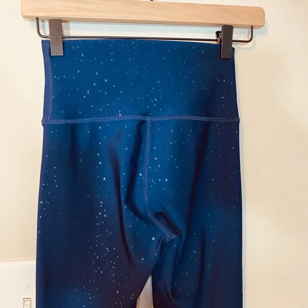 Peloton Show Up Sparkle Shiny Flex Cycling Leggings Blue Silver Speckle Sz S
